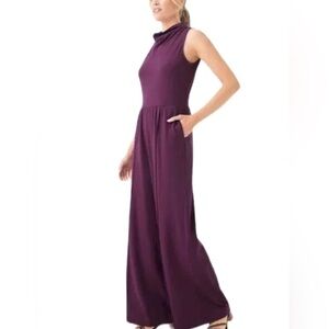 Pact Organic Cotton Gianna Wide-Leg Jumpsuit with Elegant Silhouette Burgundy